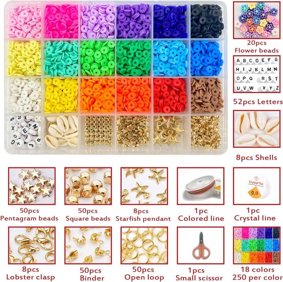 5000 Stuks Kralen voor Sieraden DIY Kleurrijke Armband Heishi Kralen voor Het Maken van Sieraden Armband DIY Craft Kit Ketting Oorbellen Ring Kralen voor Armband Volwassenen Kinderen