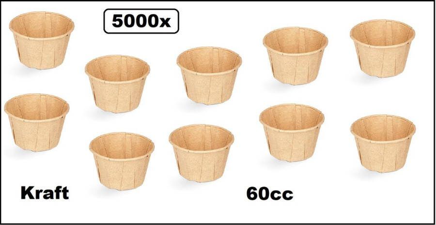 5000x Bio sausbakje souffle kraft 60cc papier composteerbaar saus mayonaise ketchup mosterd bakje eten food