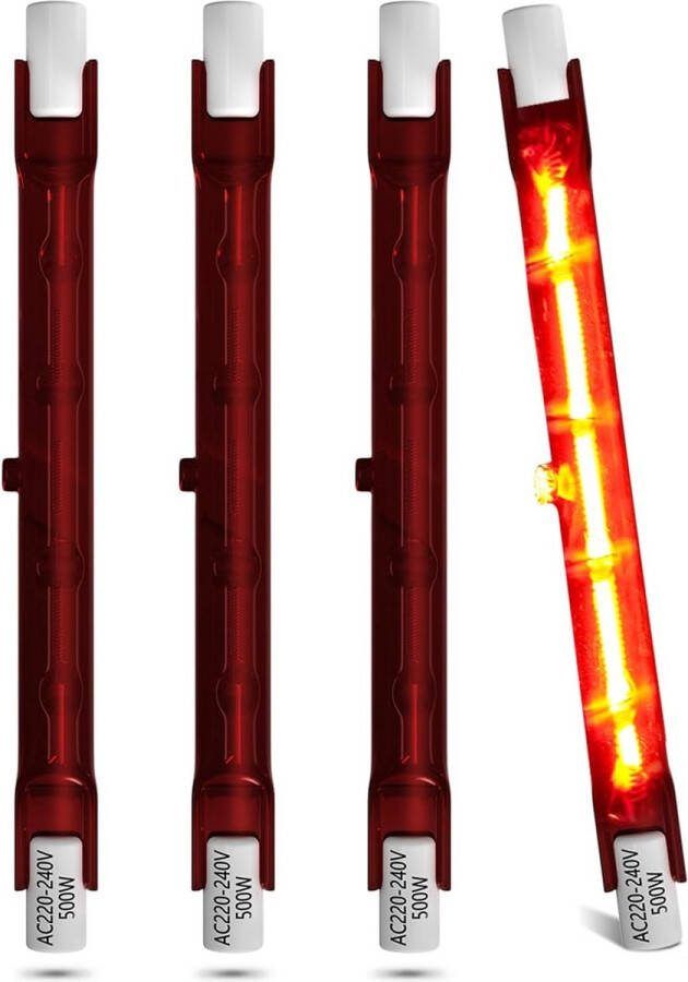500W R7S Ruby Heater Bulb 118MM Infrarood Kwarts Verwarming Gloeilampen 240V R7 Dimbare Halogeen Verwarmer Lamp voor Binnen Buiten Tuin Verwarmer (4-Pack)
