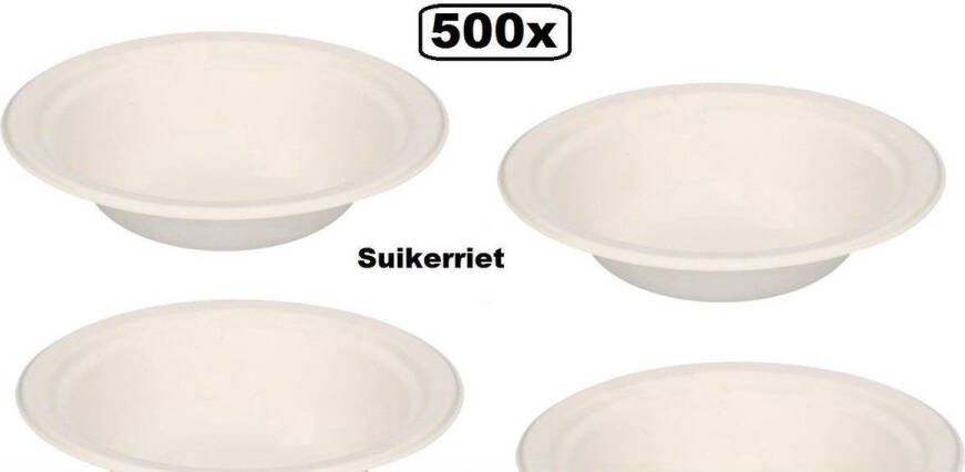 500x Schaaltje Soepkom suikerriet 400ml wit soep diep bord biologisch afbreekbaar diner take away festival thema feest
