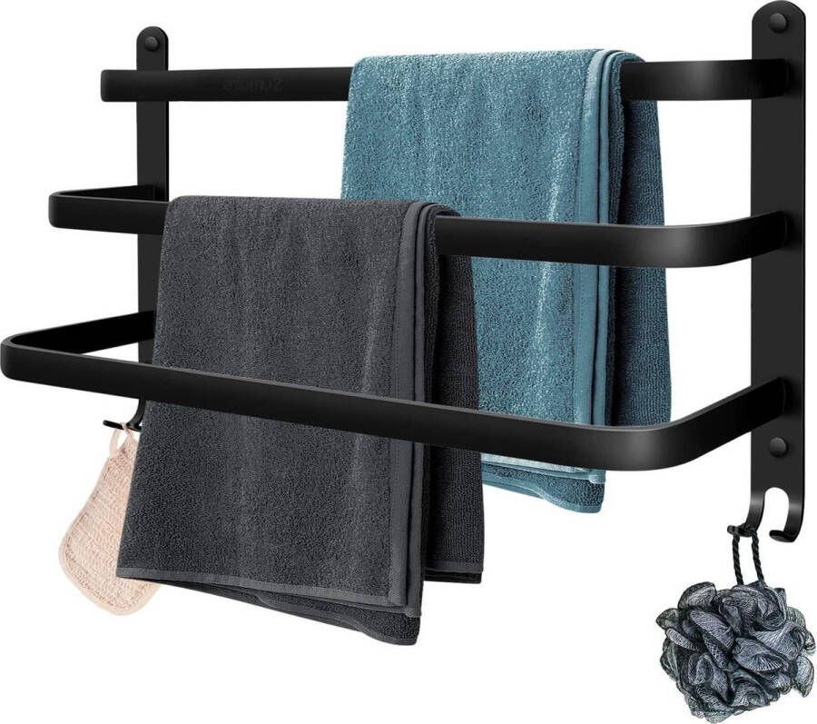 50cm zwart aluminium handdoekrek Three Layer Towel Rack Wall Mounted badkamer plank met haken