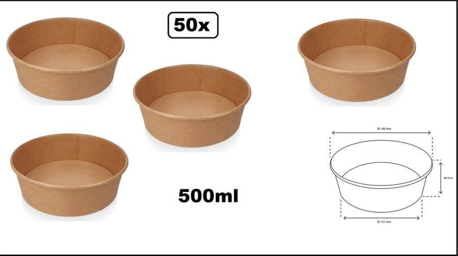 50x Salade pasta poke bowl kraft 500ml Food pasta saladesausdiner festival thema feest evenement party