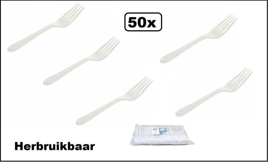 50x Vork Herbruikbaar wit 17cm Vaatwasser proof Salade diner festival thema feest evenement verjaardag