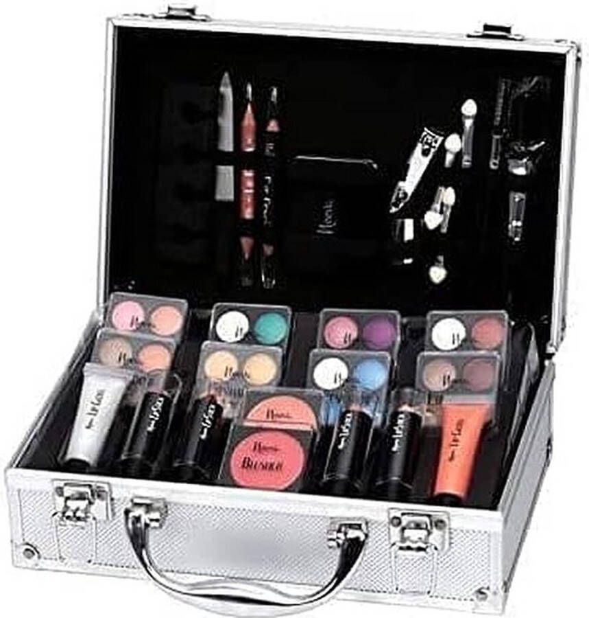 Beauty Case Make-Up Set Make-Up Koffer 52 Delig Incl Inhoud en Slot Zilver