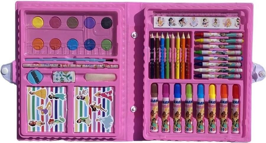 52 stuks tekenset aquarel marker pastelstiften cadeau-idee (prinses) Kleurkoffer voor kinderen. Tekendoos