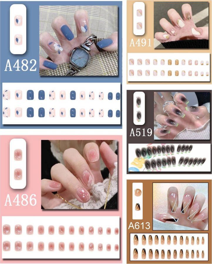 5*24 stuks vierkante kunstnagels om op te drukken kunstnagels glanzend kunstnagels voor vrouwen en meisjes 03