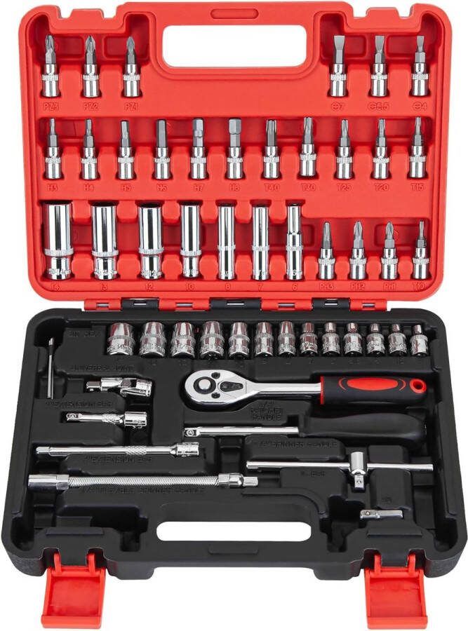 53-delige mechanica-gereedschapsset inclusief dopsleutelset ratelset dopsleutelset met 1 4 inch dopsleutel met opbergkoffer voor auto-huishoudelijke reparatie