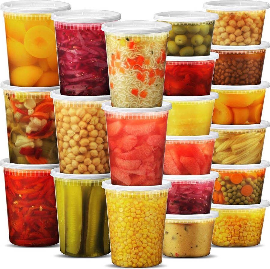 54-delige Deli Broodtrommel met Deksels 48 Sets 24-946 ml Kwartmaat & 24-473 ml Pintmaat Luchtdichte Meeneemmaaltijd Voorbereiding BPA-Vrij Vaatwasmachine- en Magnetronbestendig