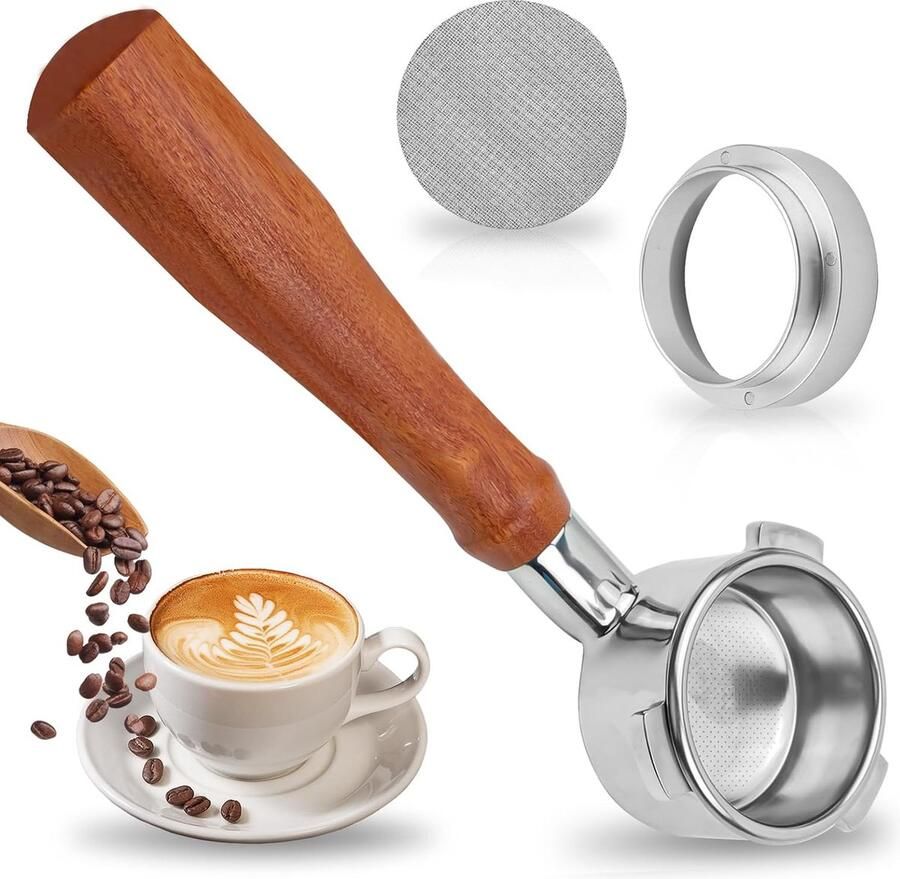 54 mm bodemloos koffiefilterhouder bodemloos filterhouder met 3 oren compatibel met Sage Breville Barista Series 870 875 878 880 met kopjesfiltermand koffiedoseerring koffiepuckzeef