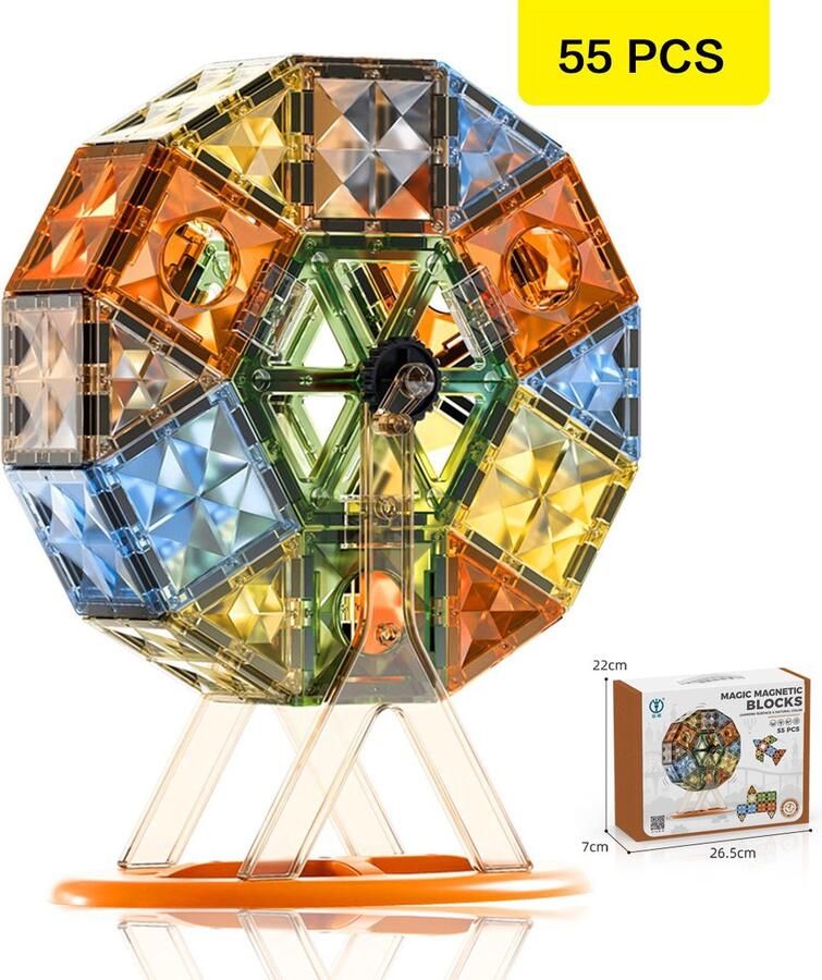 55 Stuks Magnetisch speelgoed -Magnetische Bouwstenen -Magnetische Blokken-4D Magnetisch Spoor Speelgoed voor Kinderen Montessori Puzzelblokken Educatief Geschenk Bouwset Voor Jongens en Meisjes 3 Jaar + Merk: