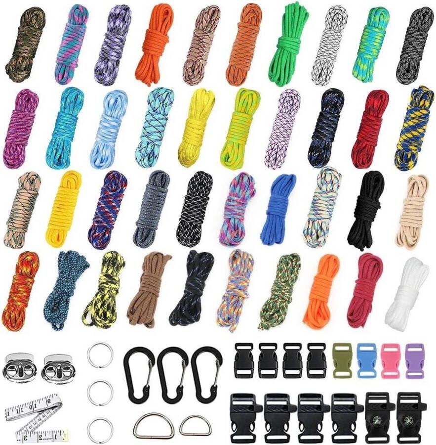550 Paracord set 40 kleuren nylon multifunctioneel met kabelgespen en naainaalden zelf armbanden sleutelhangers maken