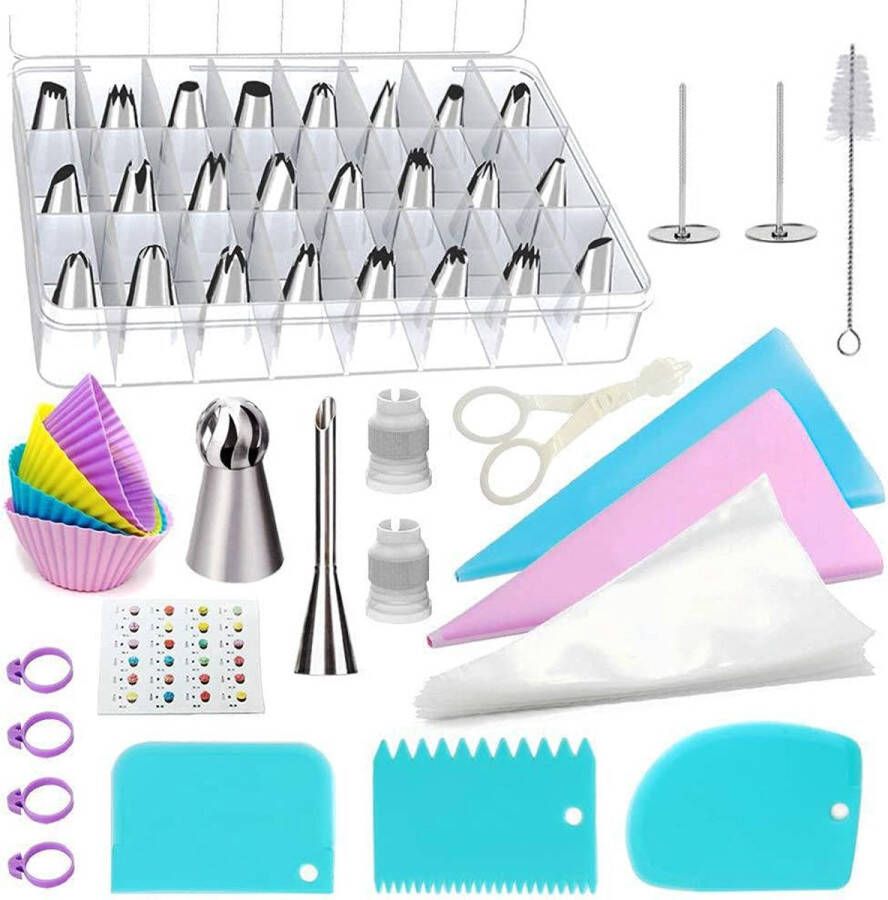 57 stuks Russische spuitmonden set van roestvrij staal bakaccessoires taartset met taarten spuitzak voor doe-het-zelf cupcakes en taartdecoratie