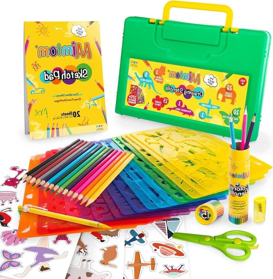 58-delige Tekensjablonen Set voor Kinderen Fantasierijke Tekenset met Dierenstencils DIY Arts & Crafts voor Jongens en Meisjes met 370+ Vormen Tekendoos