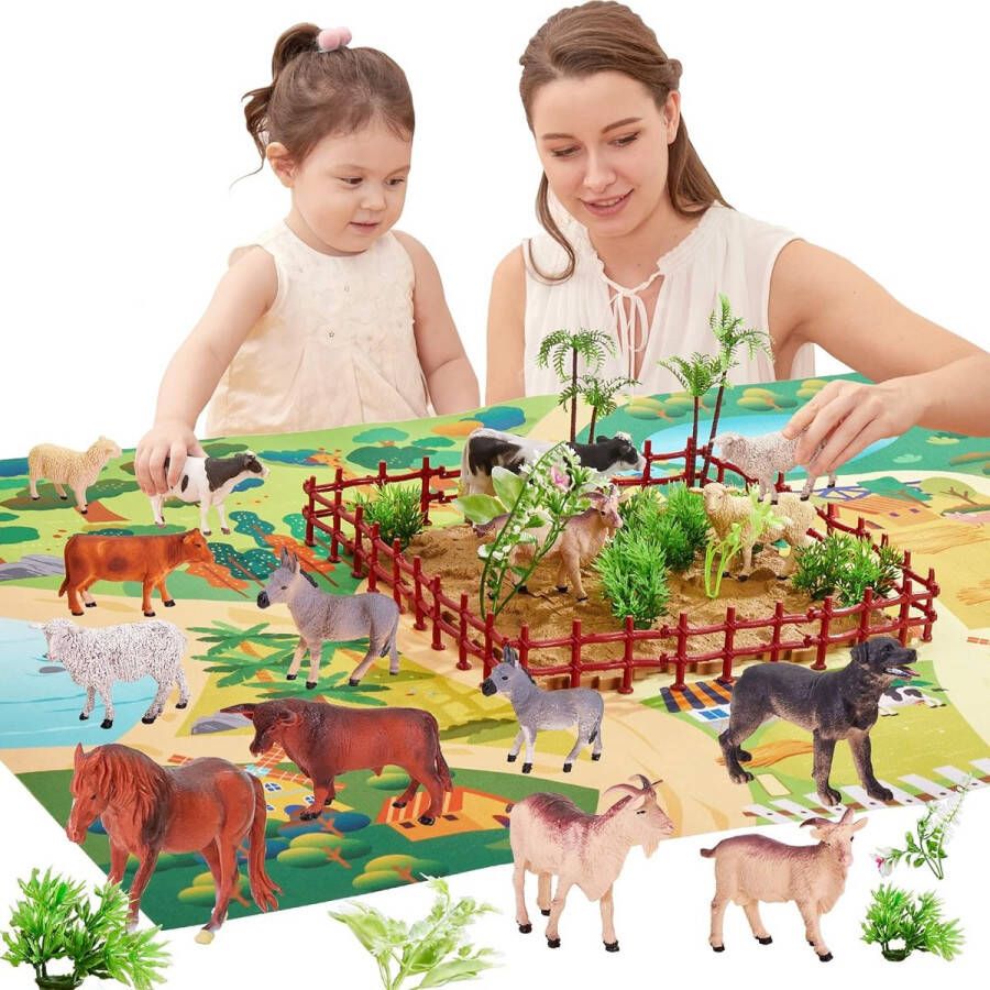 58 stuks boerderijdieren figuren speelgoed realistische actie dieren met activiteit speelmat voor 3 jaar oud kind jongen meisje