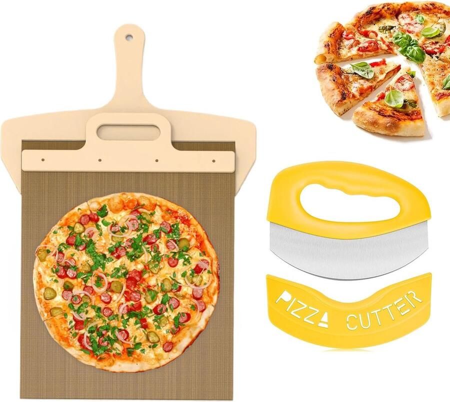 58x30cm pizzaschep met ergonomische pizzasnijder uitschuifbare pizzaschep het origineel voor perfecte pizzaoverdracht ideaal voor pizzaliefhebbers