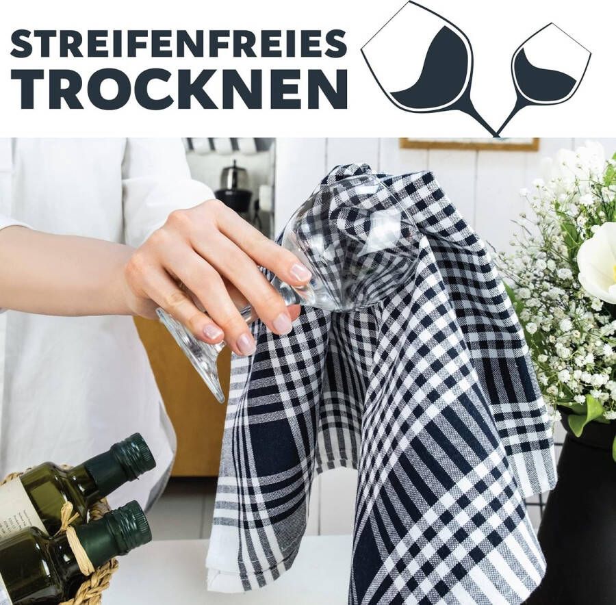 5er-Set Premium Geruite Theedoeken 100% Katoen OEKO TEX Standaard 100-50x70 cm & Hanger Keukenhanddoeken Pluisvrij & Modern Vintage Keukenhanddoeken (antraciet)