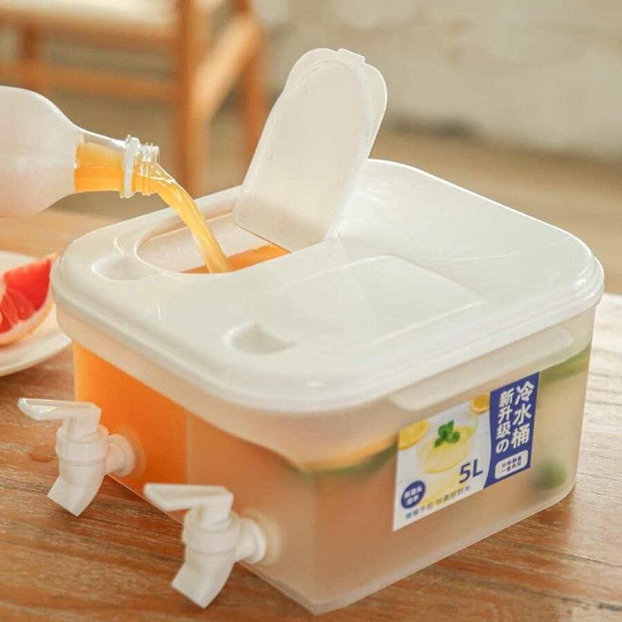 5L koelkast waterdispenser lekvrije plastic dranken melkdispenser met kraan grote capaciteit koelkast drankdispenser met kraan waterkan navulbaar voor het maken van thee en sappen (25 5 x