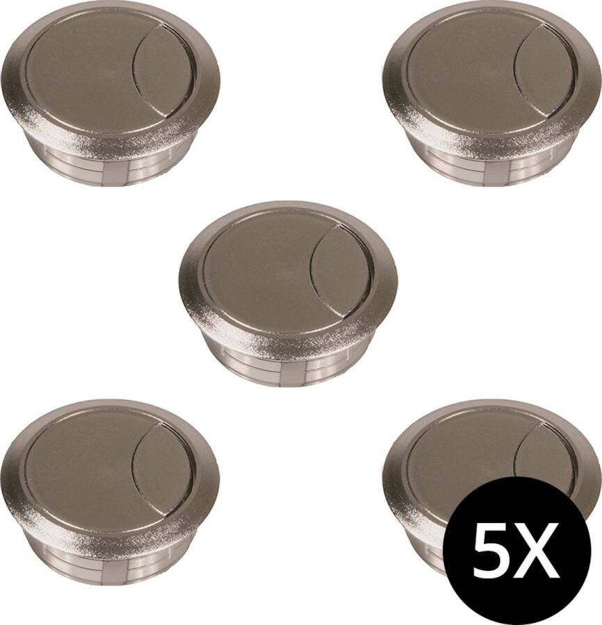 5x Kabeldoorvoer 60 mm chroom kunststof Kabelgoot rond Ø60mm 5 stuks