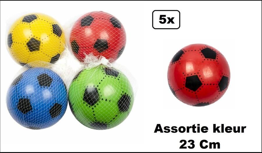 5x Speel bal voetbal 23cm assortie kleur incl. ballenpomp Strand buiten voetballen straatvoetbal