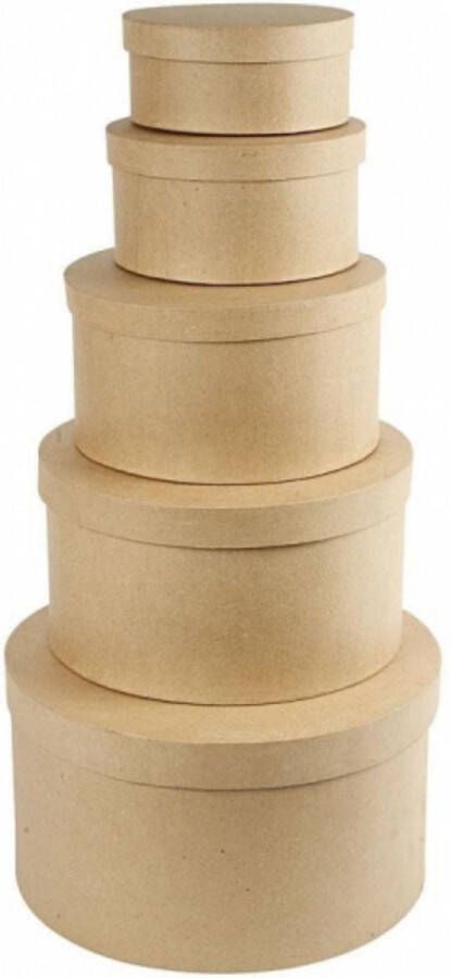 5x stuks ronde bruine hobby of opslag dozen set in 2-formaten 15 x 8 cm en 20 x 10 cm diameter