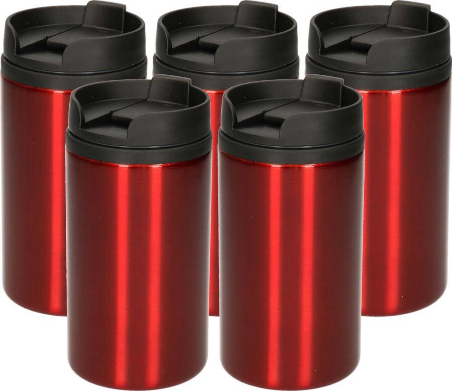 Merkloos Sans marque 5x Warmhoudbekers metallic warm houd bekers rood 320 ml RVS Isoleerbekers thermosbekers voor onderweg