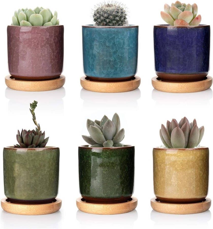 6 3 cm keramische vetplanten potten cactus planten potten mini-bloempotten ijscrack hoger serie 6 kleuren set met onderzetter