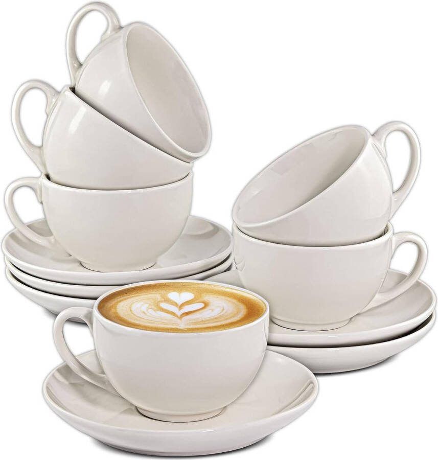 6 cappuccino cups made of white ceramic with saucers 180 ml dishwasher safe gift box included koffiekopjes set van 6