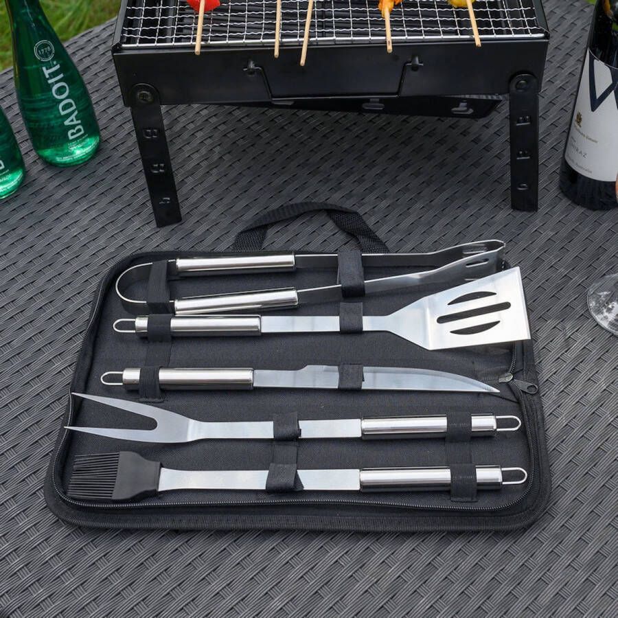 Merkloos Sans marque Decopatent 6 Delig BBQ Gereedschapset in Draagtas Barbeque accessoires Set Grill Barbeque Tang Spatel Mes Vork Borstel Rvs