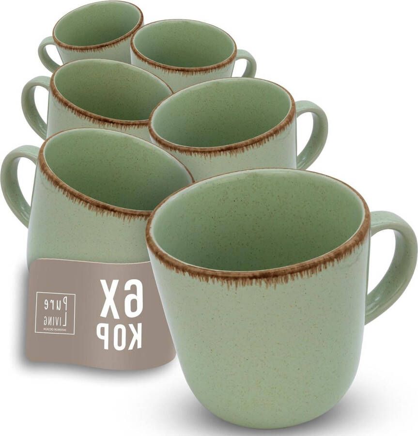 6-delig Rustiek Steengoed Koffiekopjes Vaatwasserbestendig Muntgroen Pure Living koffiekopjes set van 6