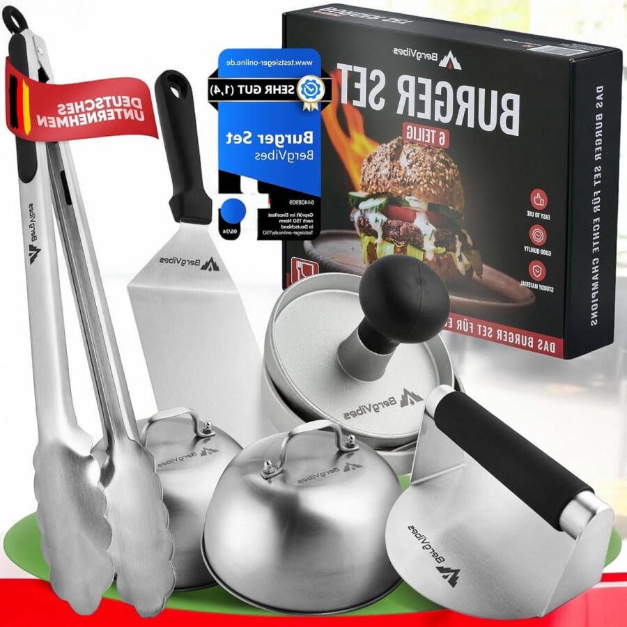 6-delig Smash Burgerset voor plancha-grillplaat gasgrill Hamburgerpers en spatel