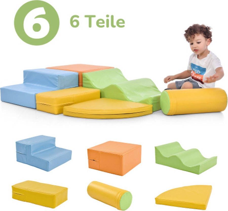 6-delige gigantische bouwstenen om rond te rennen en te klimmen. Grote bouwstenen voor kinderen. Trappen en glijbaan voor kinderen speelgoed om te klimmen glijden en kruipen. in de voorschoolse leeftijd en baby's zachte bouwstenen kleurrijk