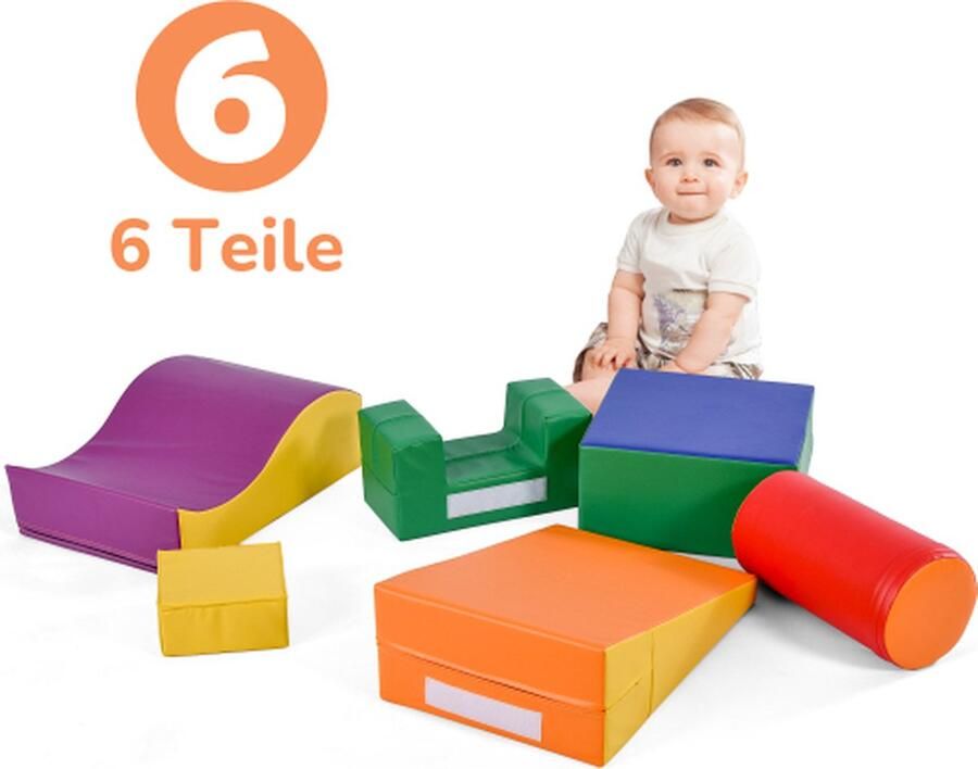 6-delige gigantische bouwstenen om rond te rennen en te klimmen. Grote bouwstenen voor kinderen. Trappen en glijbaan voor kinderen speelgoed om te klimmen glijden en kruipen. in de voorschoolse leeftijd en baby's zachte bouwstenen