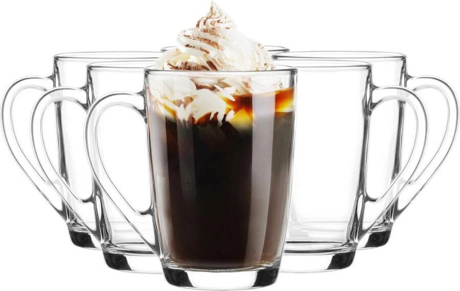 6-Delige Glasmark Krosno Latte Macchiato Cappuccino Theeglazen Set met Handvat Dessertglazen Waterglazen Koffieglazen Glühwein Ijskoffie Glühweinbekers Grogglazen 300 Ml Cappuchino glazen