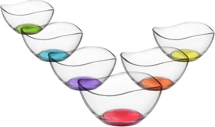 6-delige glazen schaal set met gekleurde basis gerechten glazen schotel dessertkom gekleurde glazen kom starter glazen 310ml