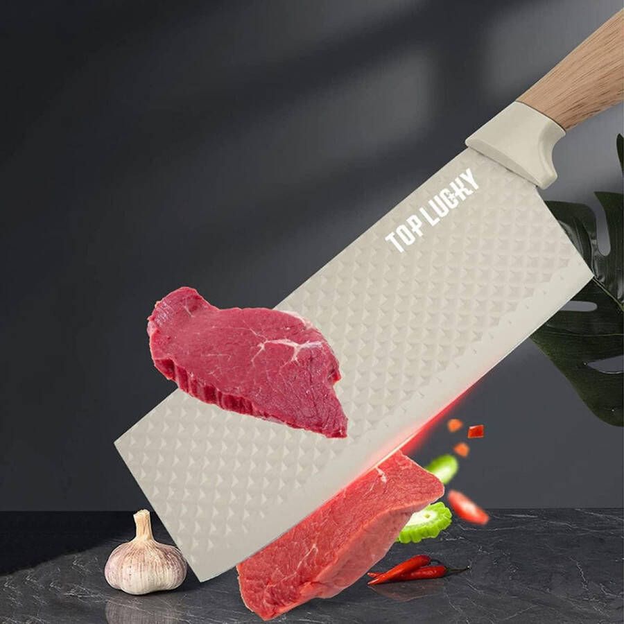 6-delige keukenmessenset anti-aanbaklaag en antislip roestvrijstalen koksmessenset kaki messenzitting toegevoegd