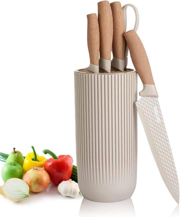 6-delige keukenmessenset met anti-aanbaklaag en antislip handvat roestvrijstalen koksmessenset met messenzitting (kaki)