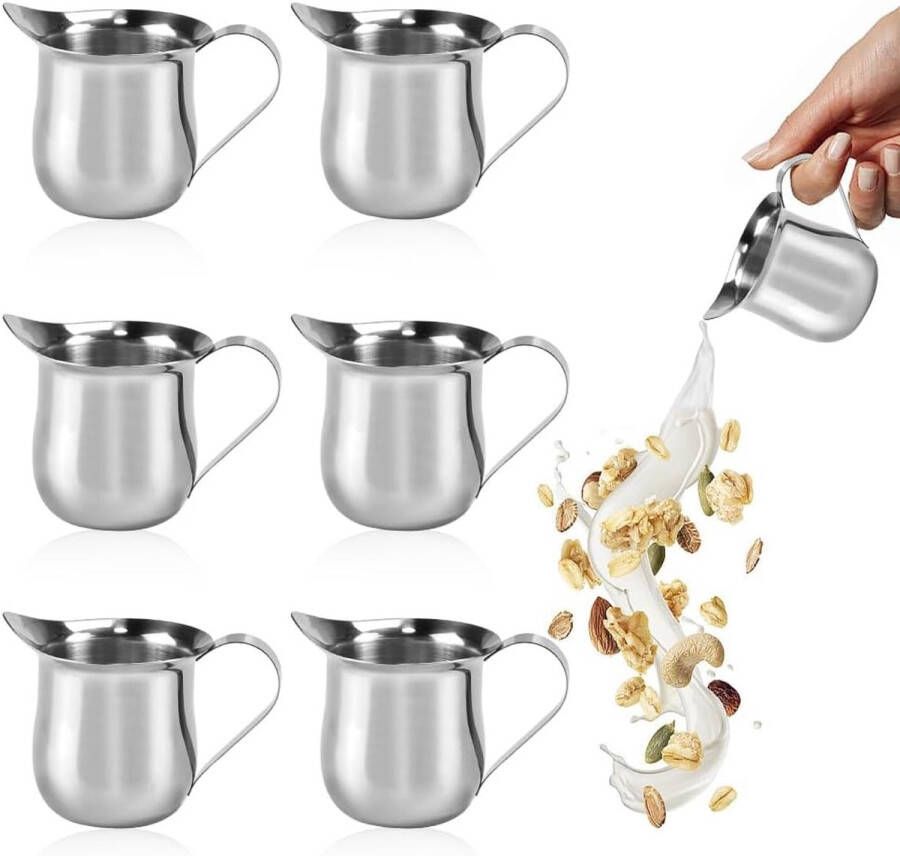 6-delige melkkannetje roestvrijstalen set met handvat 90 ml mini kleine roomkannetje roestvrijstalen melkkannetje voor room saus salade en voedselkruiden