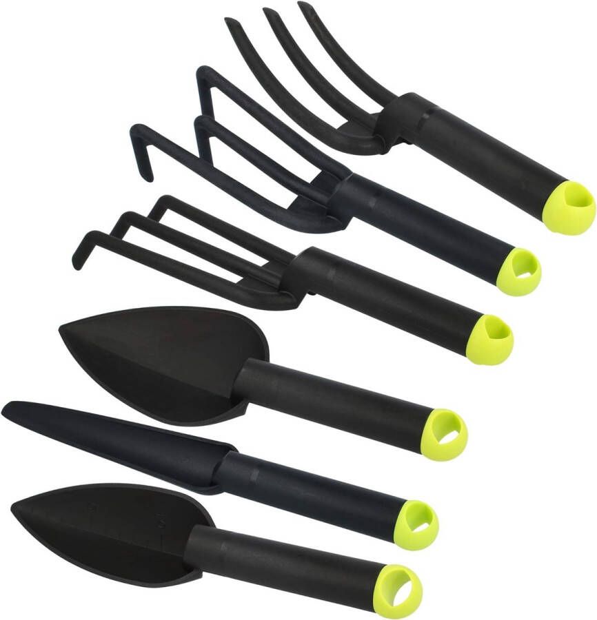 6-delige premium tuingereedschapsset kleine kweekbouwers bloementroffel plantentroffel bloemvork hark en onkruidsteker voor tuin en balkon (06-delig)