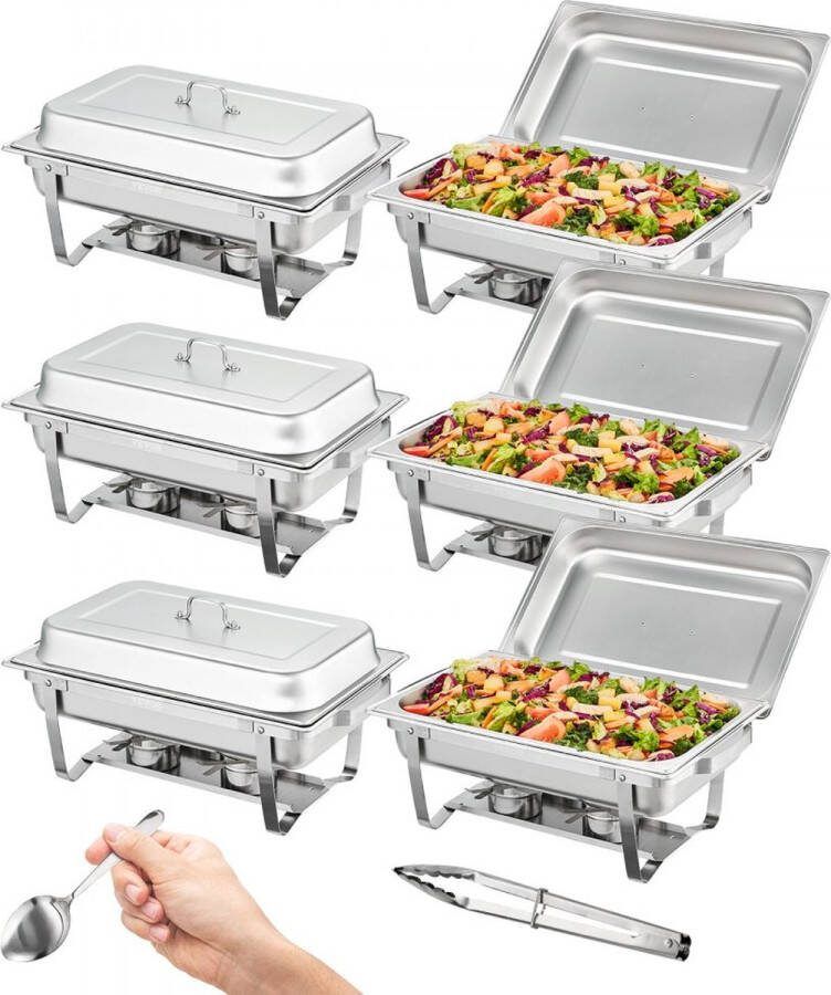 6-delige professionele komfoorset warmhoudcontainer roestvrijstalen buffetset rechthoekig 6 x 7 5 L voedselverwarmer 53 x 32 5 x 6 5 cm per container voor buffetten familiefeesten banketten bruiloften etc