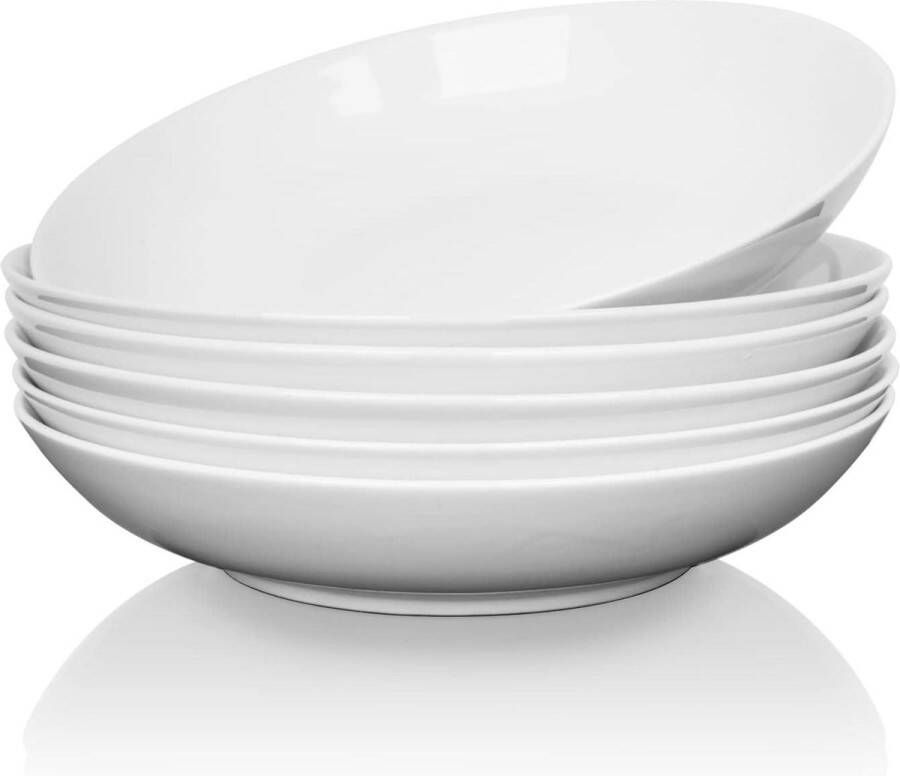 6-delige set bone porseleinen pastakommen wit geschikt voor soep en salade magnetron- en vaatwasmachinebestendig breed en ondiep Φ9