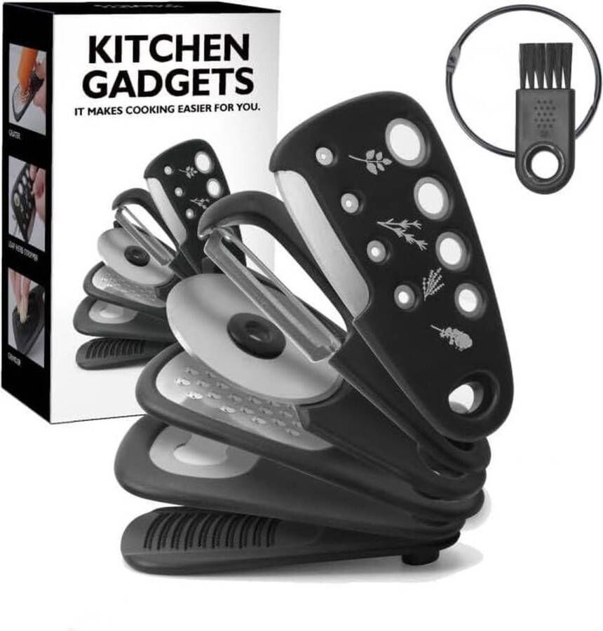 6-delige set keukenhulpen bevat een hakmolen knoflookmolen vanillesnijder pizzames dunschiller en flesopener geschikt voor keuken camping en reizen