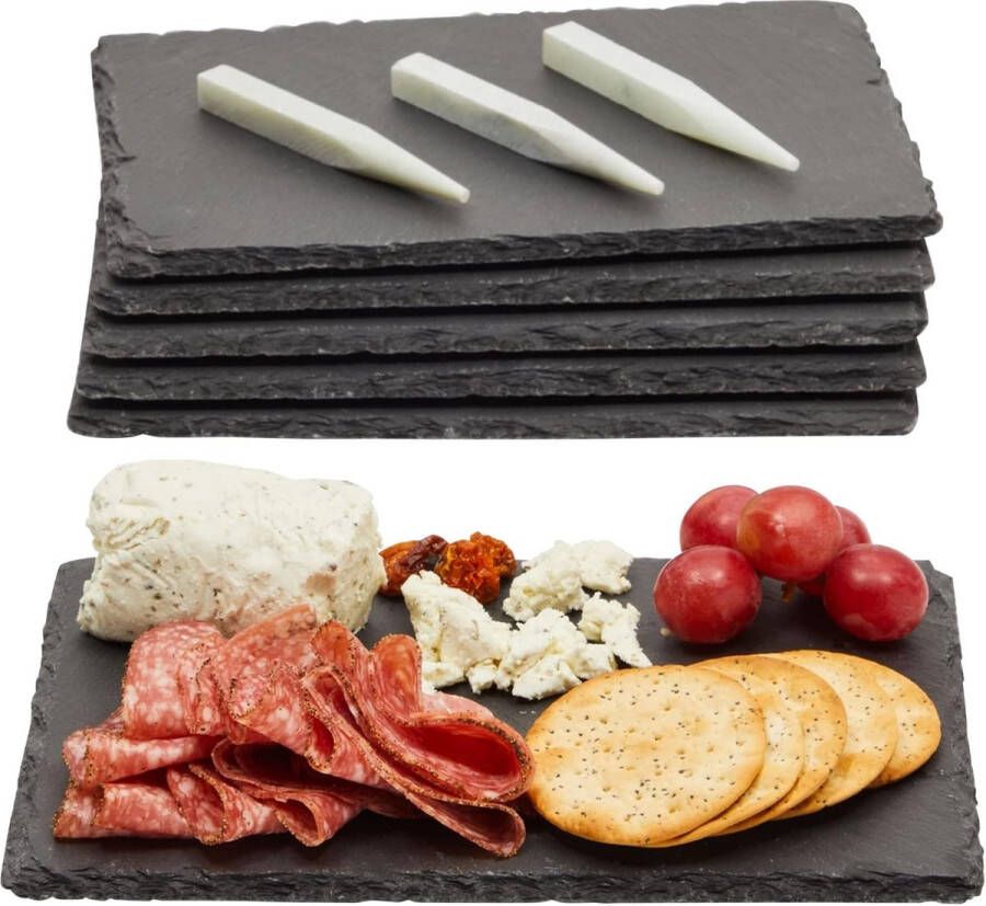 6-delige set kleine leistenen bordjes perfect als ontbijtbord serveerbord dienblad voor kaas vleeswaren tapas sushi inclusief krijt grijs 15 2 cm x 0 3 cm x 22 2 cm