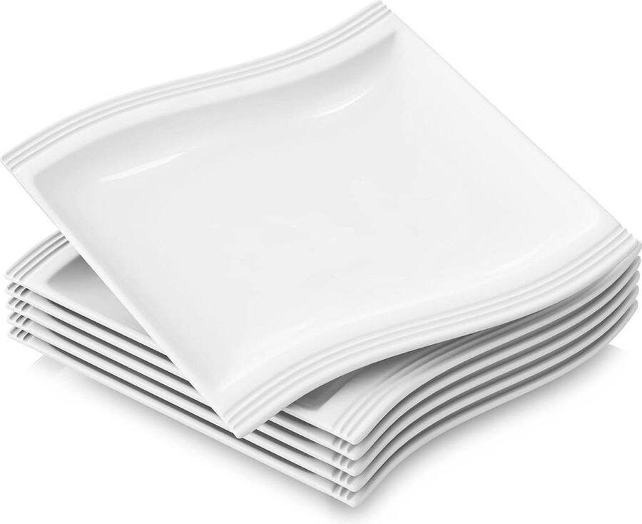 6-delige set platte eetborden crèmewit porselein Flora-serie 26 x 27 x 25 cm Bordenset