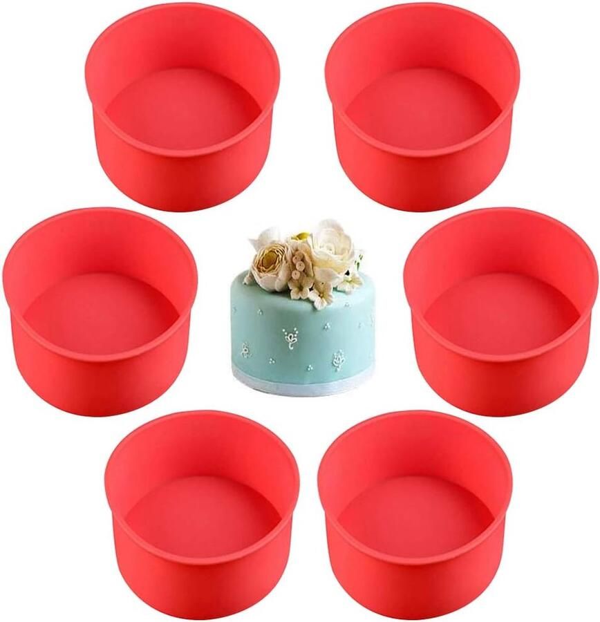 6-delige set ronde cakevormen siliconen bakvormen antiaanbaklaag en bakvormen met snelsluiting voor cheesecake regenboogcake en chiffoncake 10 cm rood