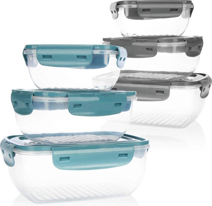 6-delige set voedselopslagcontainers plastic opslagcontainers in 3 maten voor kamperen of picknick opbergdoos met deksel voor fruit groenten snacks (06 stuks grijs turkoois)