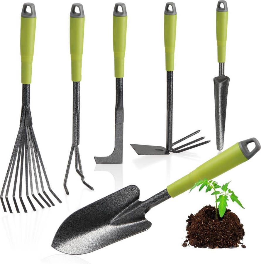 6-delige tuingereedschapset tuinset met dubbele schoffel kleine cultivator voegenschraper handhark bloemenschep tuingereedschap voor planten en tuinieren (6-delige tuinset)