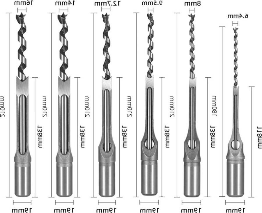 6-delige vierkante houtbewerkingsboorset Houtboor vierkante gatboor Boorgereedschap 1 4 inch 5 16 inch