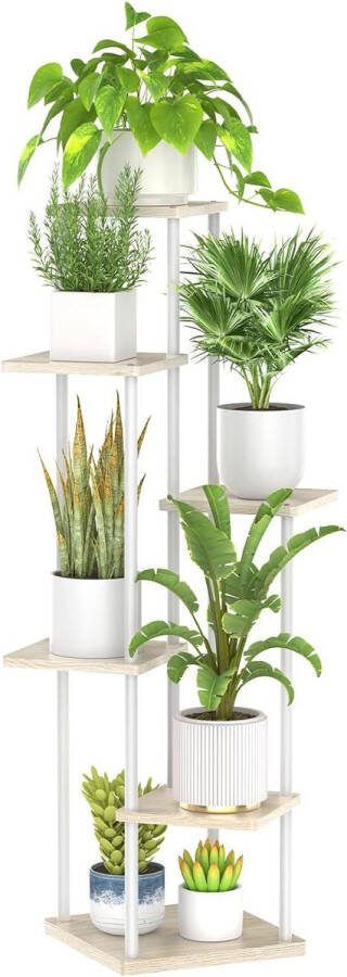 6 etages houten metalen plantenstandaard binnen en buiten hoek van 115 cm bloemenrek plantenrek voor meerdere planten bloemenstandaard plantentrap outdoor balkon tuin woonkamer