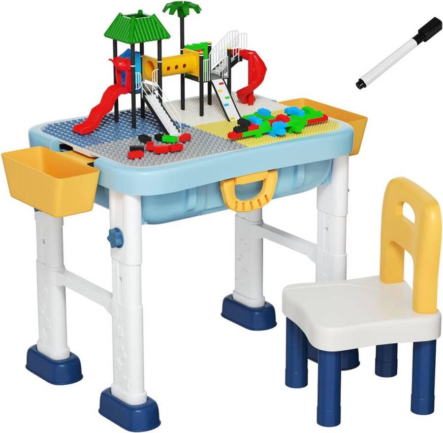 6-in-1 activiteitetafelset voor kinderen in hoogte verstelbaar bouwstenen tafel speeltafel zandtafel eettafel en tekentafel en kinderbureau met stoel speelgoedtafel kinderkamer en kleuterschool