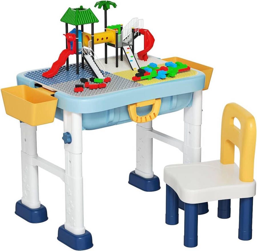 6 in 1 bouwstenen tafel met opbergruimte kinderen activiteit tafel set met 3 verstelbare hoogte compatibel speelgoed bakstenen activiteit speeltafel en stoel set kindertafel en stoelset voor kinderen vanaf 3 jaar oud